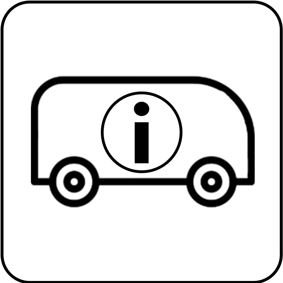 Pictograma em fundo branco com moldura preta. Ao centro, há o contorno de um ônibus acessível com símbolo de acessibilidade estampado na lateral, representando o serviço de transporte com acessibilidade oferecido pelo aeroporto.