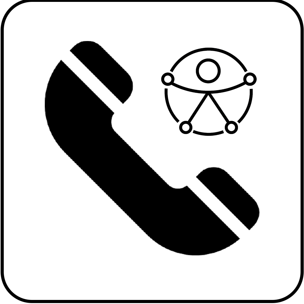Ícone representando acessibilidade em telefonia. O desenho mostra um fone de telefone e, ao lado, o símbolo da acessibilidade universal, indicando recursos voltados a pessoas com deficiência.
