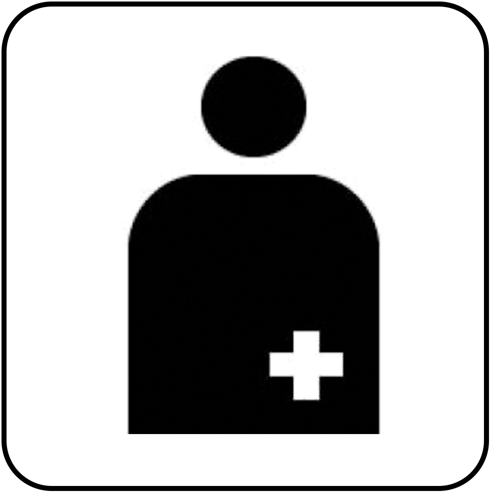 Ícone representando uma pessoa com símbolo de assistência médica no tronco, utilizado para identificar sanitários adaptados para pessoas ostomizadas.