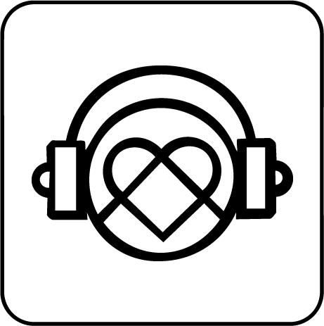 Ícone representando fones de ouvido envolvendo um coração, simbolizando cuidado e sensibilidade auditiva em ambiente sensorial.