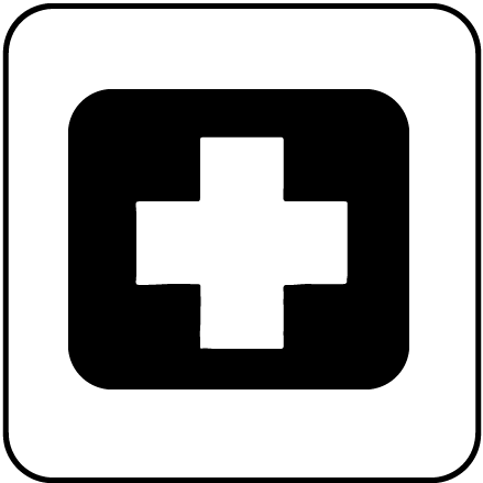 Ícone representando posto médico acessível, com cruz médica e símbolo de acessibilidade.